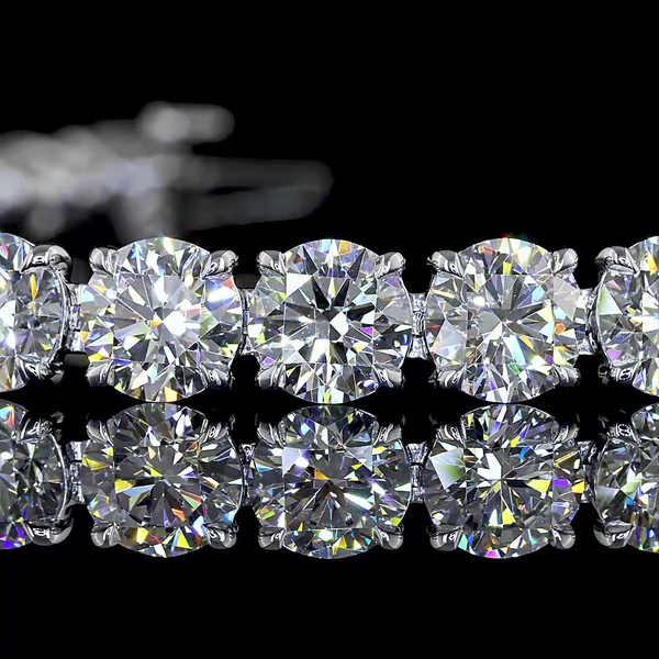 Lab-Grown 16.09 Carat Round E-VS1 Diamond Silver Tennis Bracelet