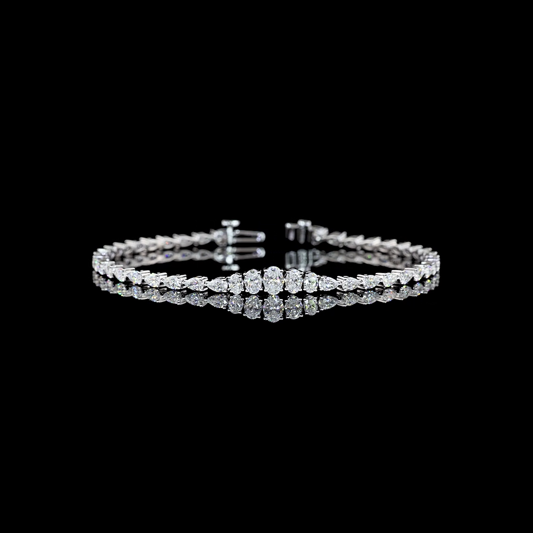 Lab-Grown 3.46 Carat Oval E-F-VS2 Diamond 14K White Gold Tennis Bracelet