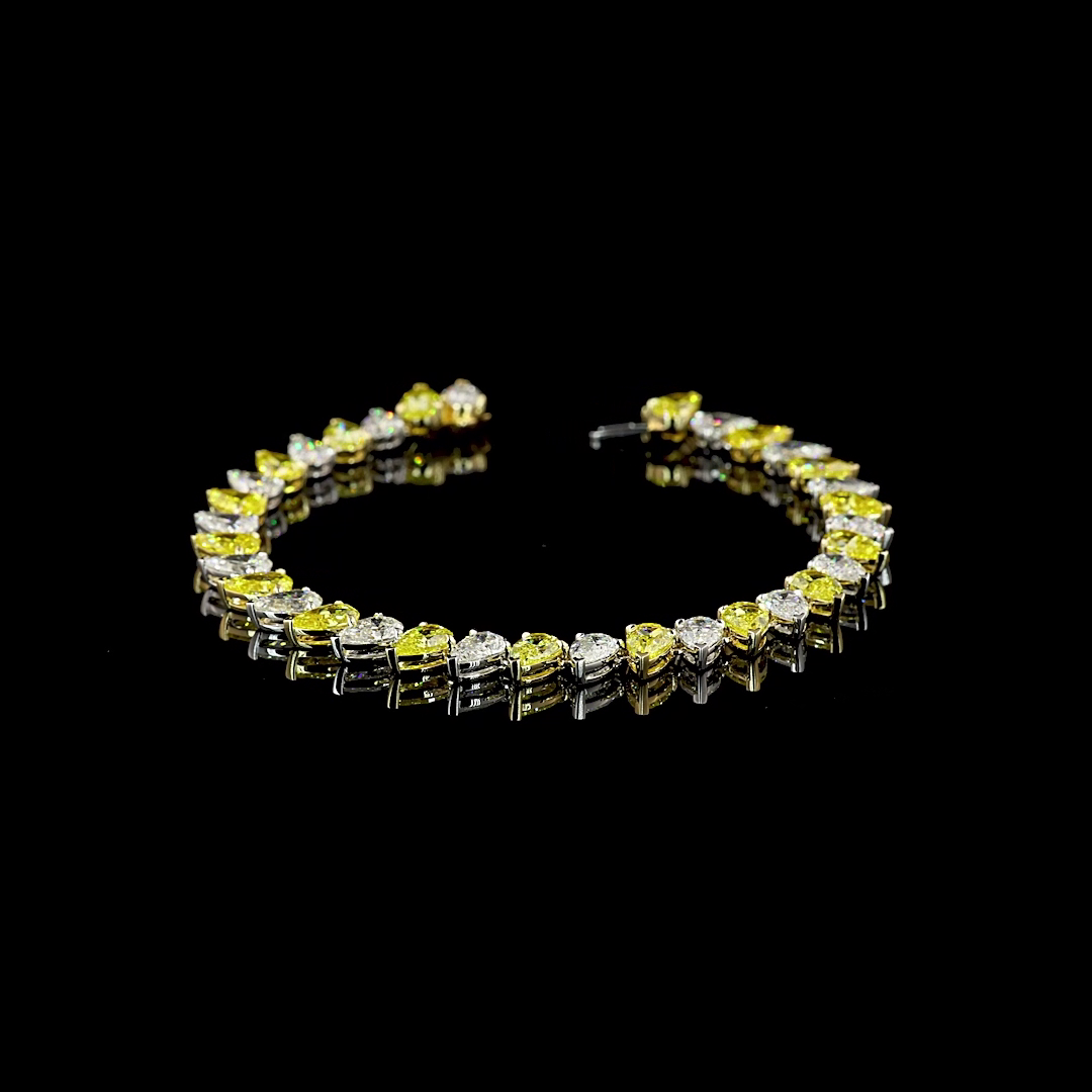 Lab-Grown 17.27 Carat Pear E-VS2 Diamond 14K Two Tone Tennis Bracelet