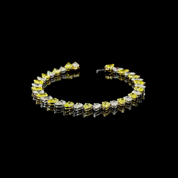 Lab-Grown 17.27 Carat Pear E-VS2 Diamond 14K Two Tone Tennis Bracelet