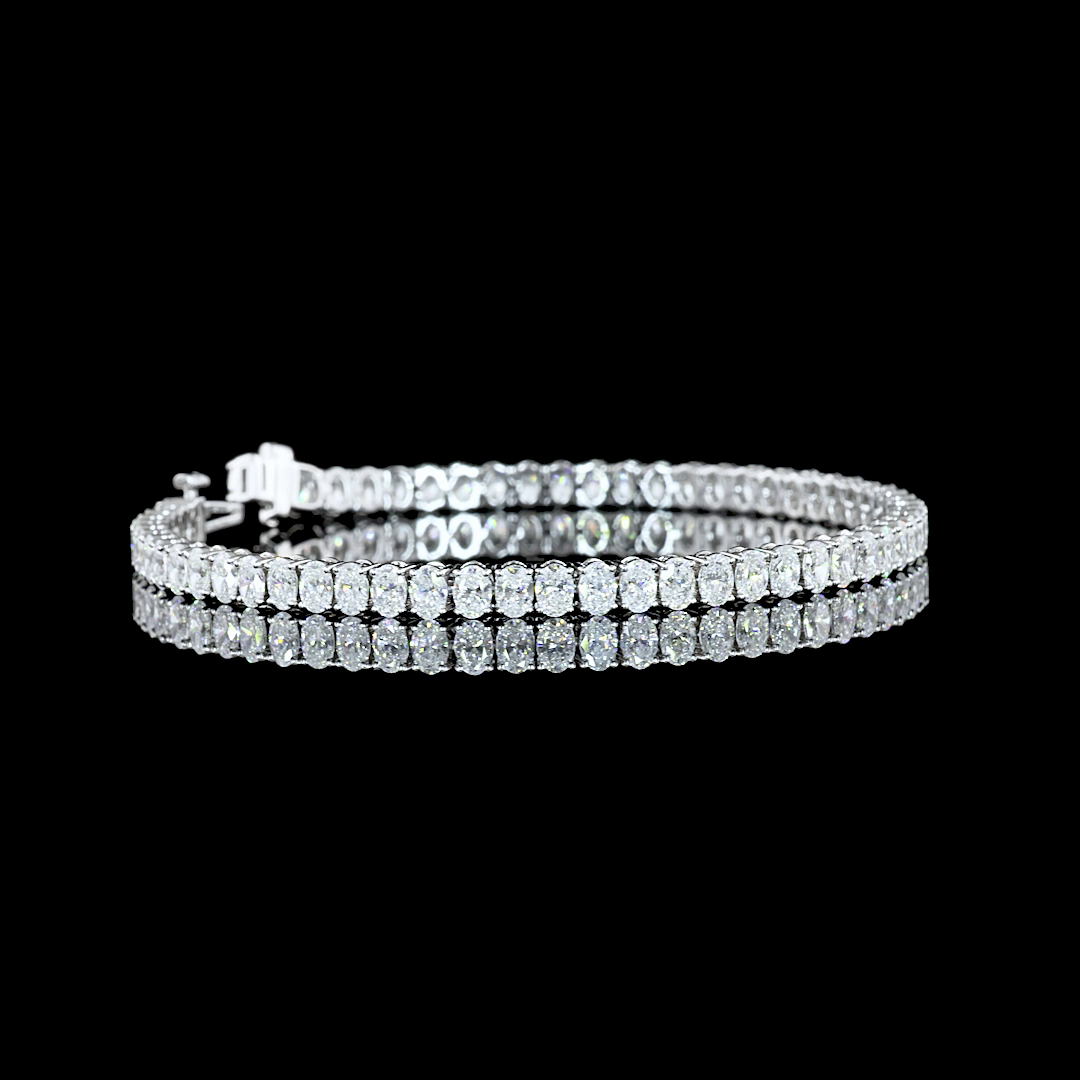 Lab-Grown 7 Carat Oval E-F-VS2 Diamond 14K White Gold Tennis Bracelet