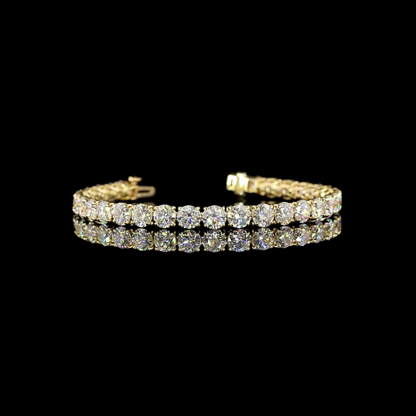 Lab-Grown 16.18 Carat Round F-VS2 Diamond 14K Yellow Gold Tennis Bracelet