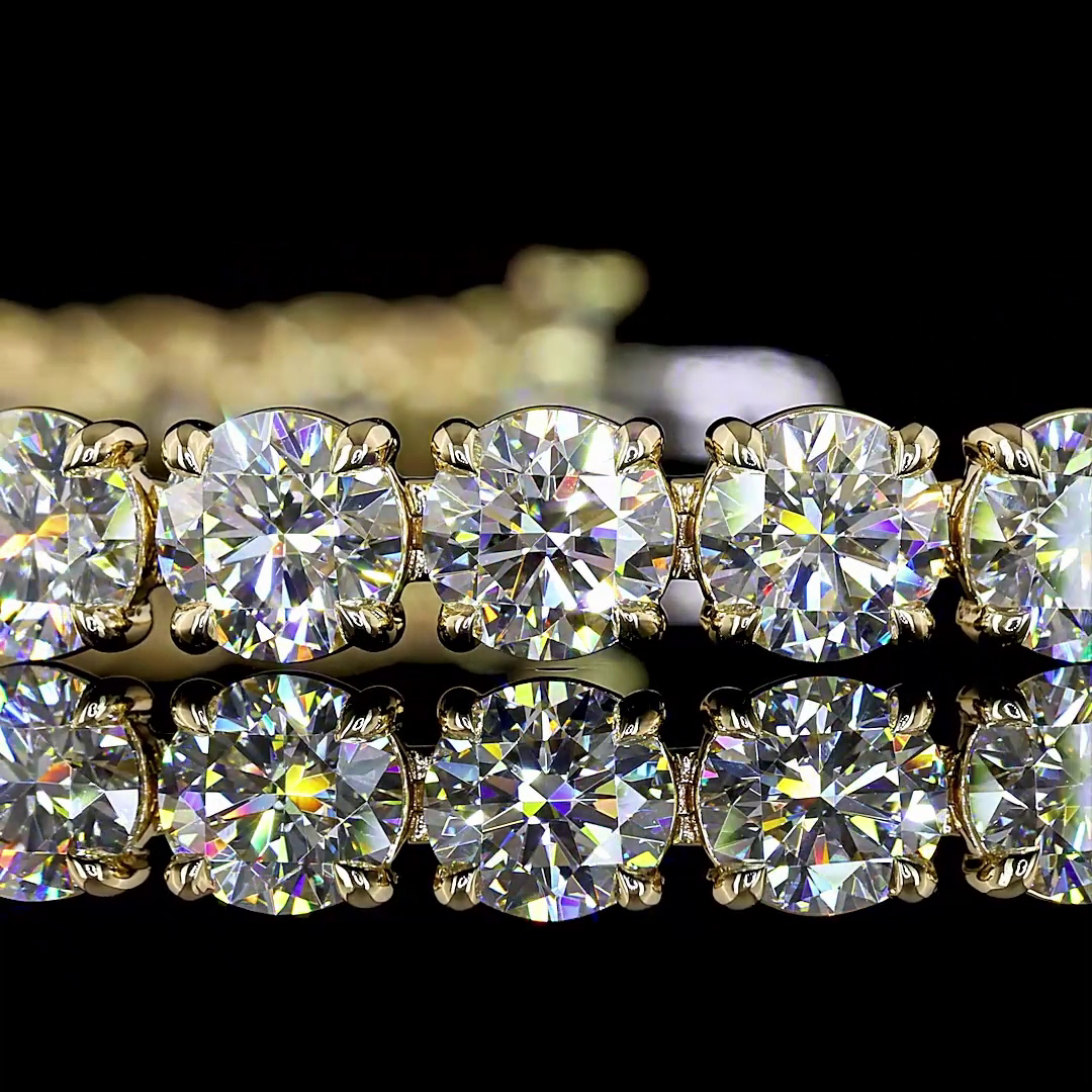 Lab-Grown 16.18 Carat Round F-VS2 Diamond 14K Yellow Gold Tennis Bracelet