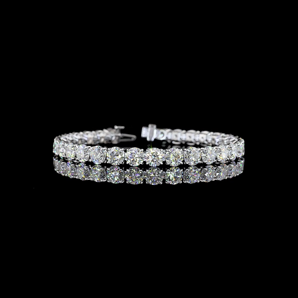 Lab-Grown 21.71 Carat Round - Diamond 14K White Gold Tennis Bracelet