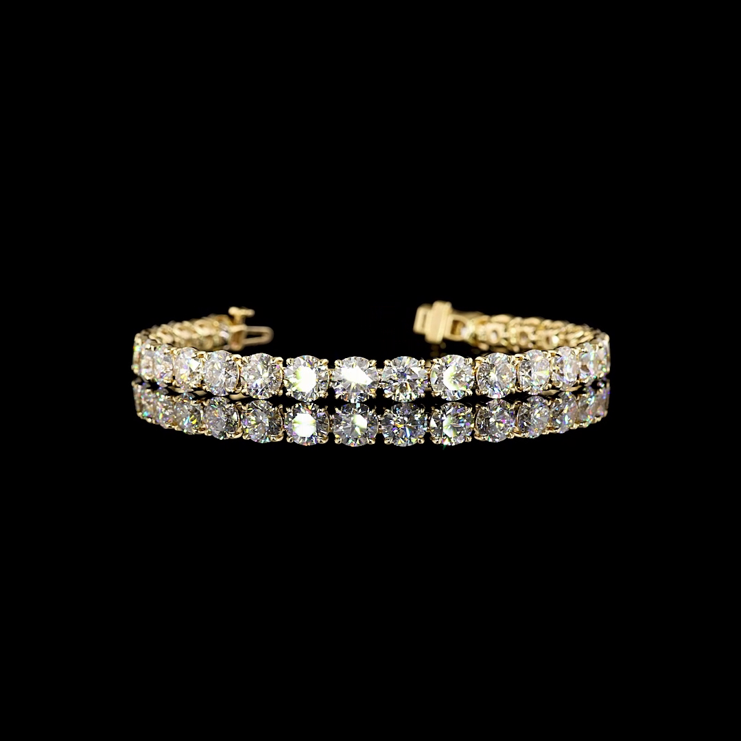 Lab-Grown 19.99 Carat Round E-VS2 Diamond 14K Yellow Gold Tennis Bracelet