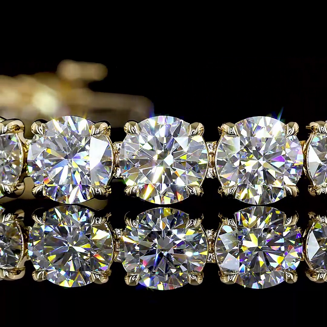 Lab-Grown 19.99 Carat Round E-VS2 Diamond 14K Yellow Gold Tennis Bracelet