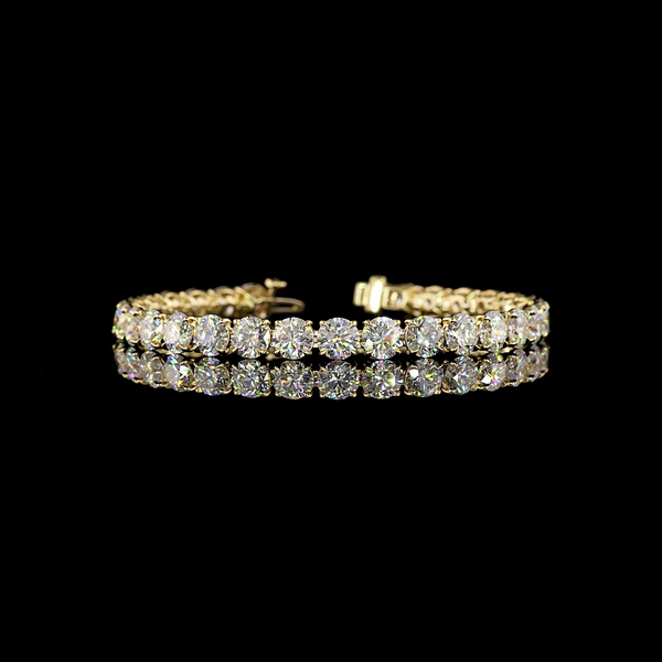 Lab-Grown 21.27 Carat Round D-VS1 Diamond 14K Yellow Gold Tennis Bracelet