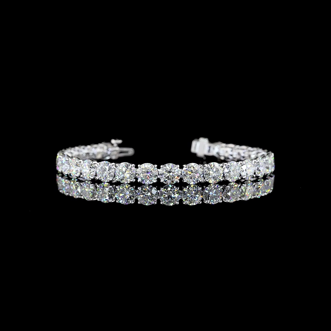 Lab-Grown 19.88 Carat Round E-VS1 Diamond 14K White Gold Tennis Bracelet