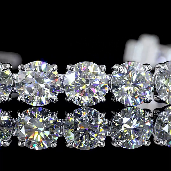 Lab-Grown 19.88 Carat Round E-VS1 Diamond 14K White Gold Tennis Bracelet