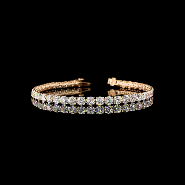 Lab-Grown 16.47 Carat Round E-VS1 Diamond 14K Rose Gold Tennis Bracelet