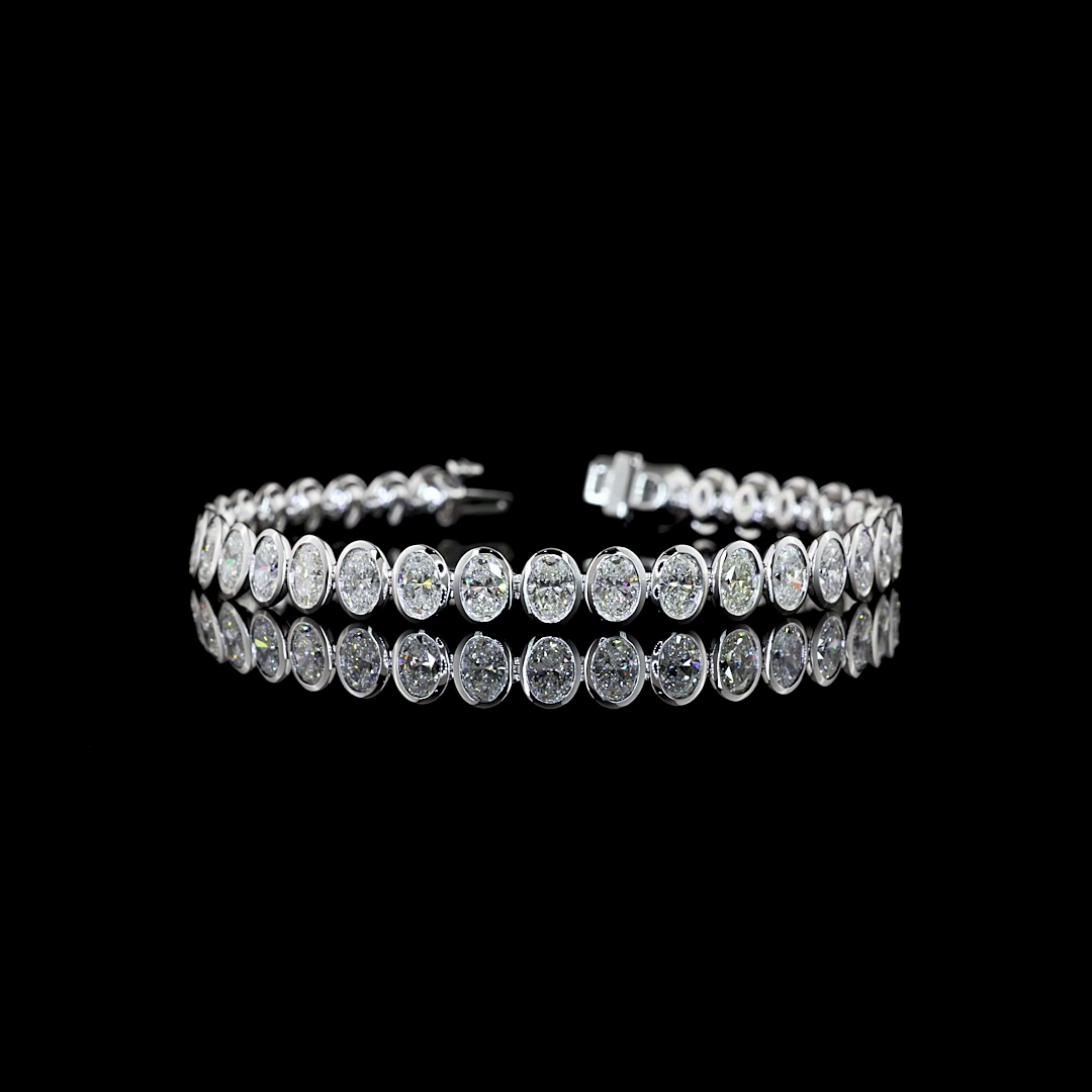 Lab-Grown 10.74 Carat Oval - Diamond 14K White Gold Tennis Bracelet