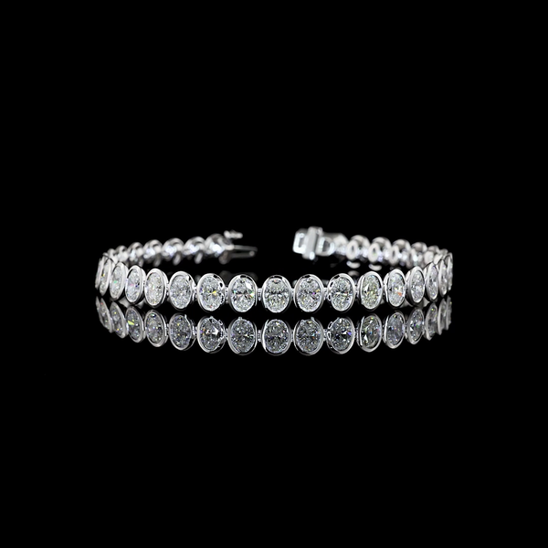 Lab-Grown 10.74 Carat Oval - Diamond 14K White Gold Tennis Bracelet