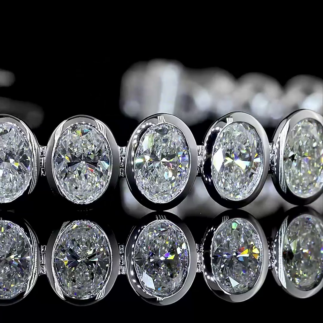 Lab-Grown 10.74 Carat Oval - Diamond 14K White Gold Tennis Bracelet