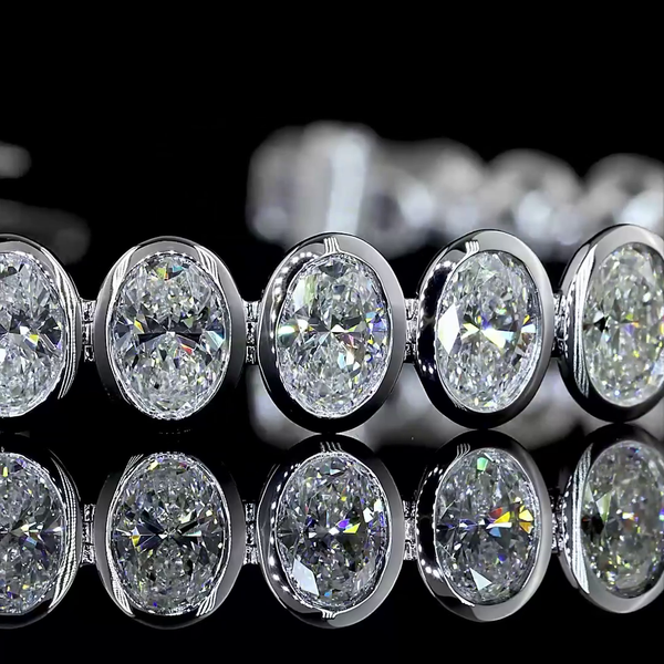 Lab-Grown 10.74 Carat Oval - Diamond 14K White Gold Tennis Bracelet