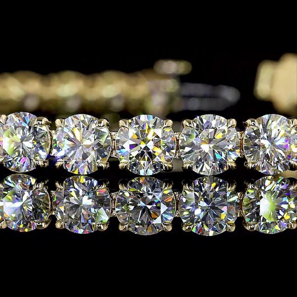 Lab-Grown 14.83 Carat Round - Diamond 14K Yellow Gold Tennis Bracelet