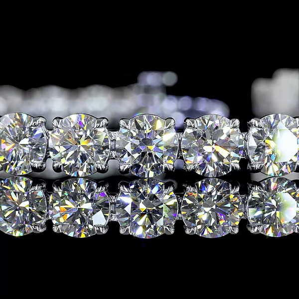 Lab-Grown 14.85 Carat Round - Diamond 14K White Gold Tennis Bracelet