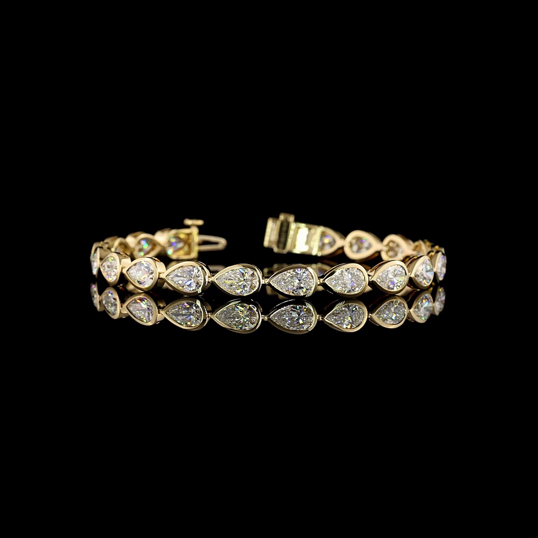 Lab-Grown 10.56 Carat Pear - Diamond 14K Yellow Gold Tennis Bracelet