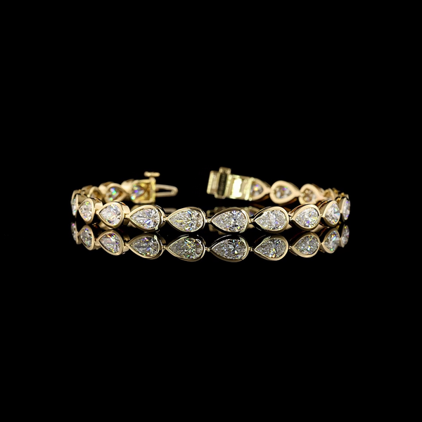 Lab-Grown 10.56 Carat Pear - Diamond 14K Yellow Gold Tennis Bracelet