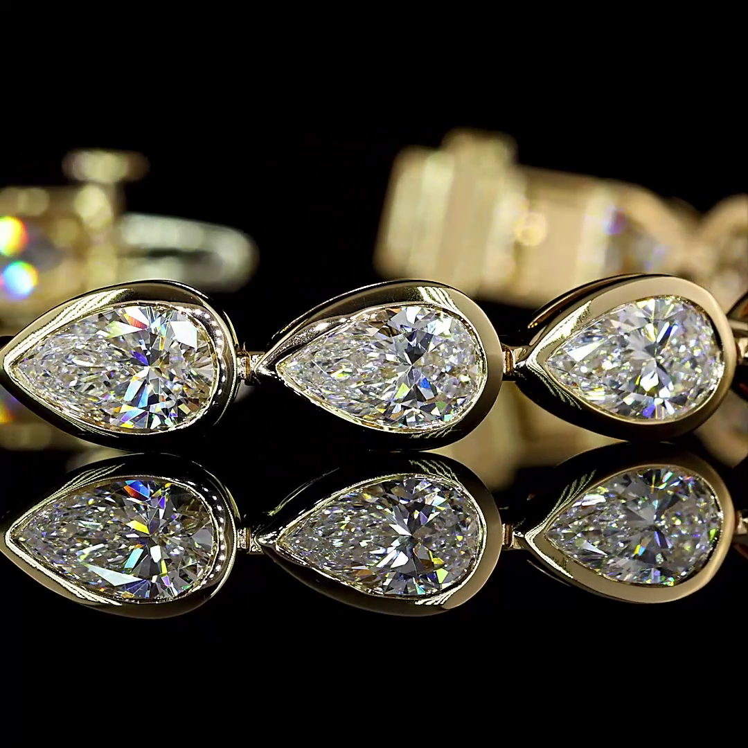 Lab-Grown 10.56 Carat Pear - Diamond 14K Yellow Gold Tennis Bracelet