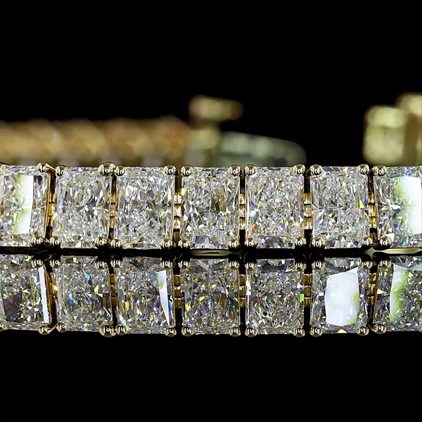 Lab-Grown 11.93 Carat Radiant E-VS1 Diamond 14K Yellow Gold Tennis Bracelet