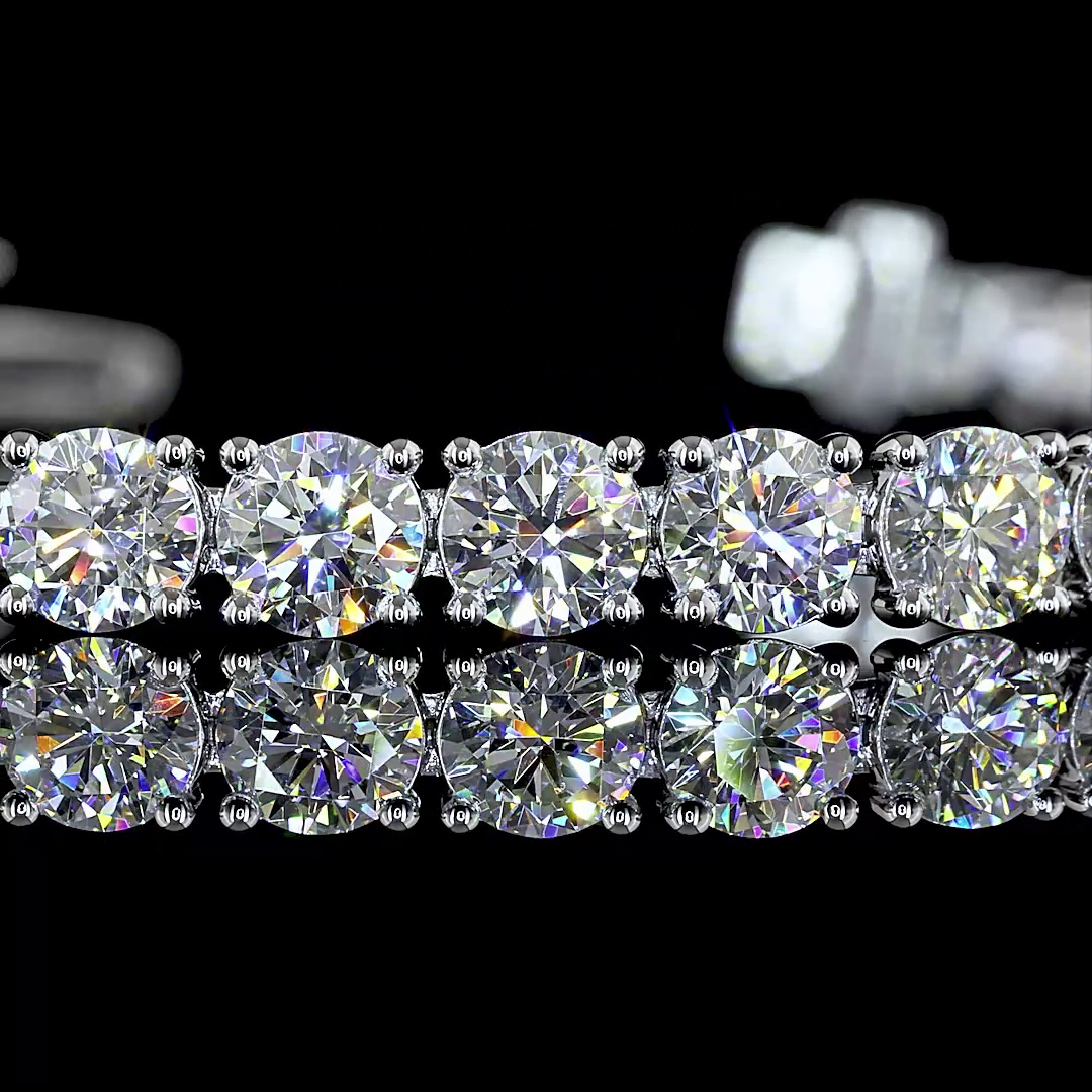 Lab-Grown 9.67 Carat Round - Diamond 14K White Gold Tennis Bracelet