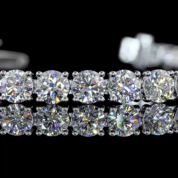Lab-Grown 9.67 Carat Round - Diamond 14K White Gold Tennis Bracelet