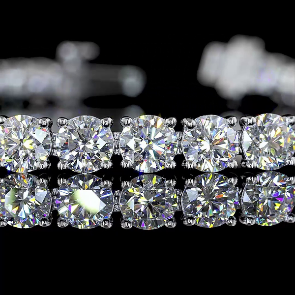 Lab-Grown 9.56 Carat Round - Diamond 14K White Gold Tennis Bracelet