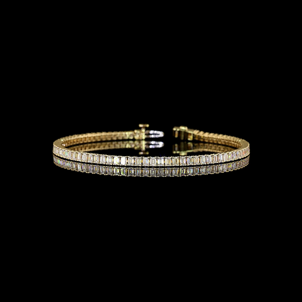Lab-Grown 4.18 Carat Emerald - Diamond 14K Yellow Gold Tennis Bracelet