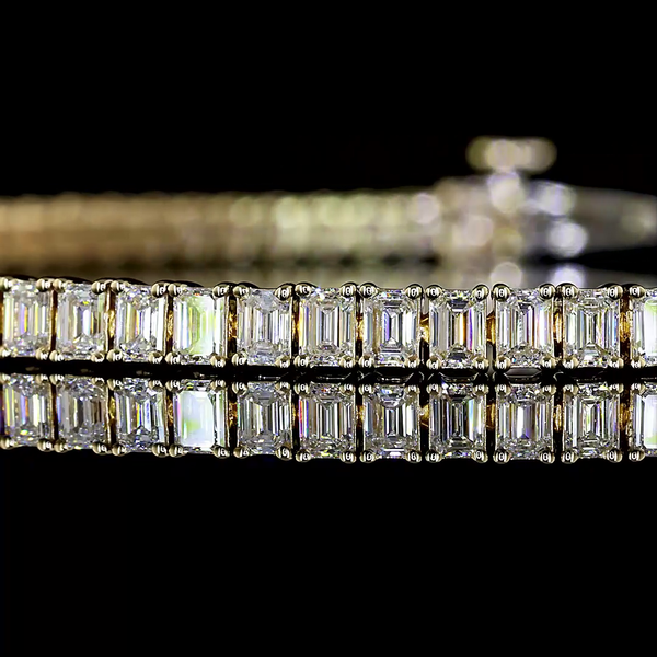 Lab-Grown 4.18 Carat Emerald - Diamond 14K Yellow Gold Tennis Bracelet