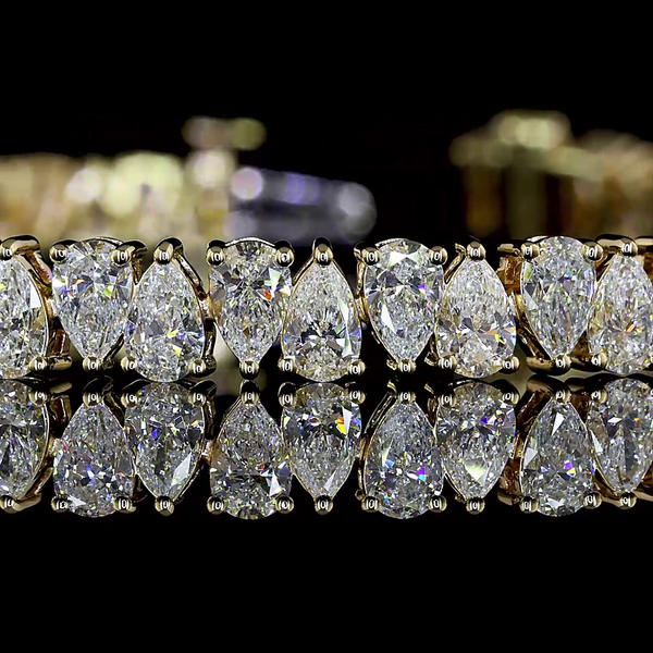 Lab-Grown 7.84 Carat Pear - Diamond 14K Yellow Gold Tennis Bracelet