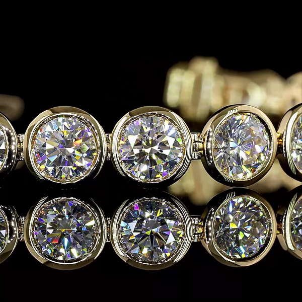 Lab-Grown 13.38 Carat Round - Diamond 14K Yellow Gold Tennis Bracelet