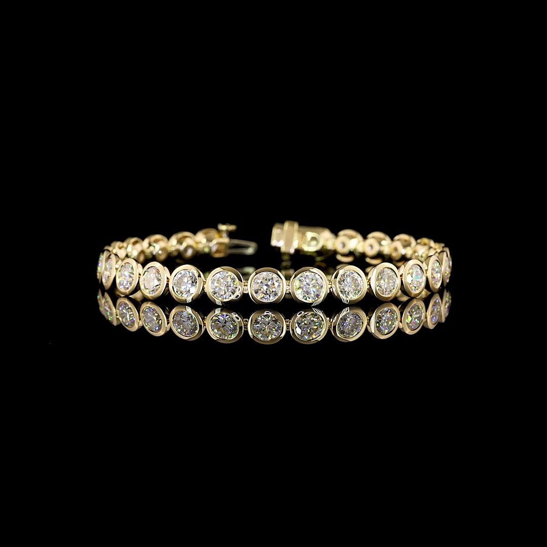 Lab-Grown 14.69 Carat Round - Diamond 14K Yellow Gold Tennis Bracelet