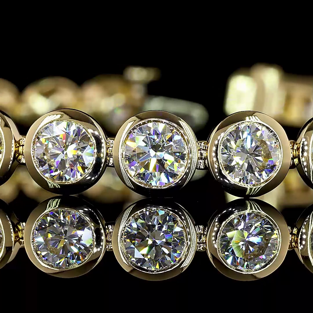Lab-Grown 14.69 Carat Round - Diamond 14K Yellow Gold Tennis Bracelet