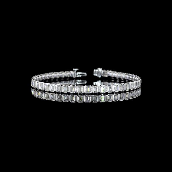 Lab-Grown 7.33 Carat Emerald - Diamond 14K White Gold Tennis Bracelet