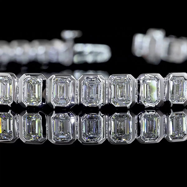 Lab-Grown 7.33 Carat Emerald - Diamond 14K White Gold Tennis Bracelet