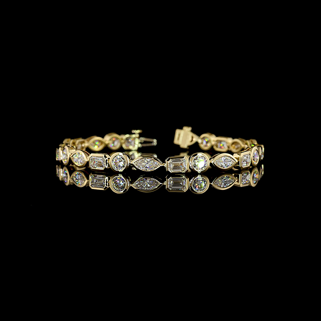 Lab-Grown 10.48 Carat MIX - Diamond 14K Yellow Gold Tennis Bracelet