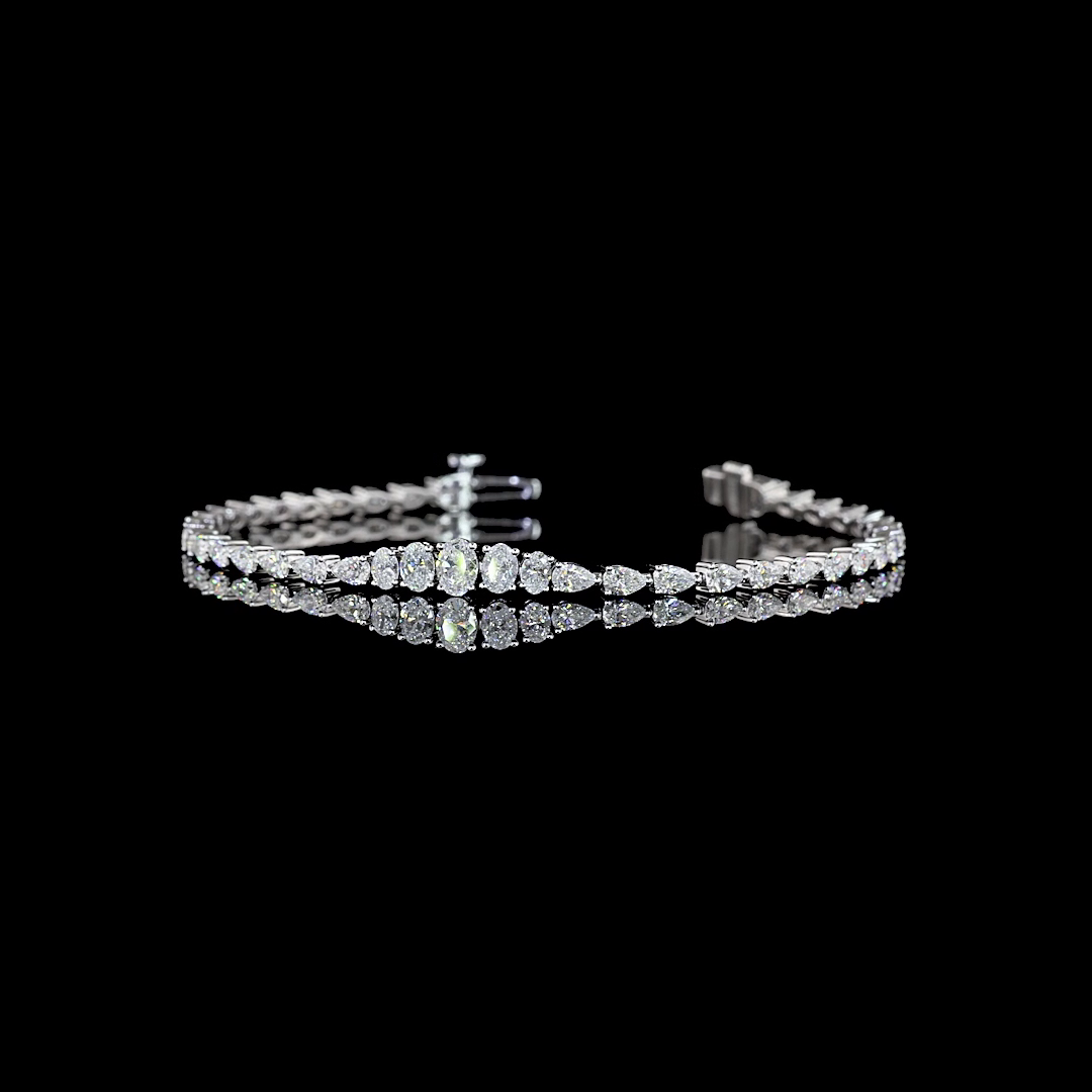 Lab-Grown 3.13 Carat Oval E-F-VS Diamond 14K White Gold Riviera Bracelet