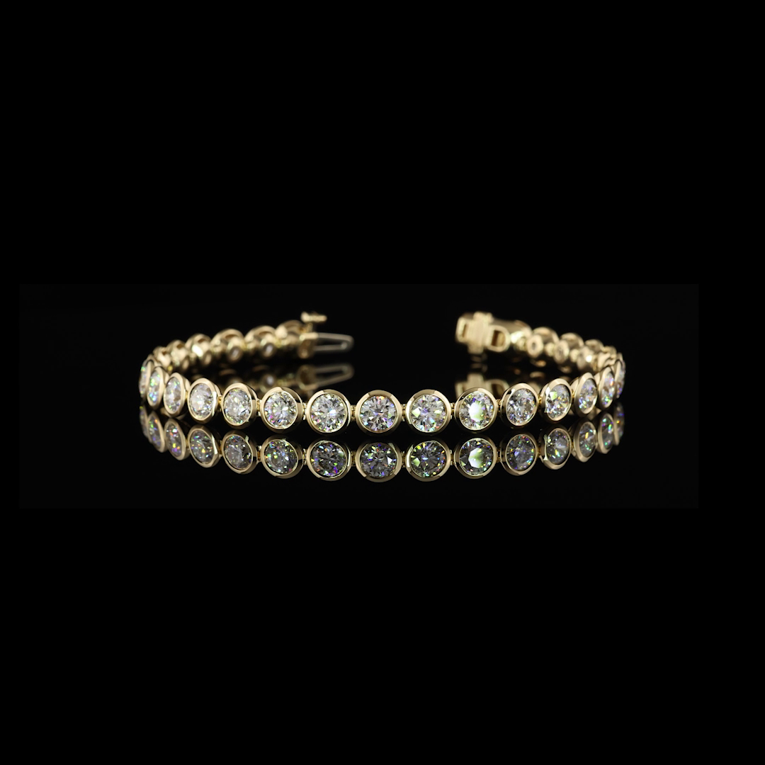 Lab-Grown 9.22 Carat Round - Diamond 14K Yellow Gold Tennis Bracelet