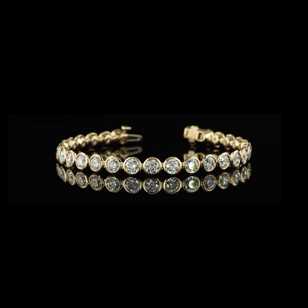 Lab-Grown 9.22 Carat Round - Diamond 14K Yellow Gold Tennis Bracelet