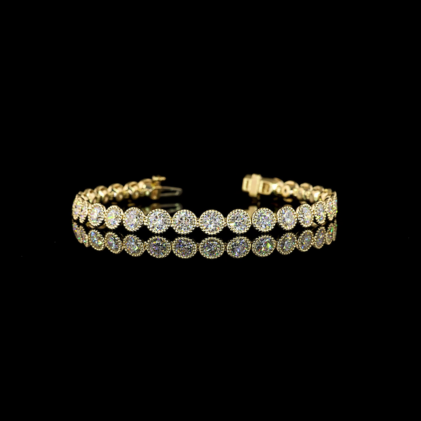 Lab-Grown 9.18 Carat Round - Diamond 14K Yellow Gold Tennis Bracelet