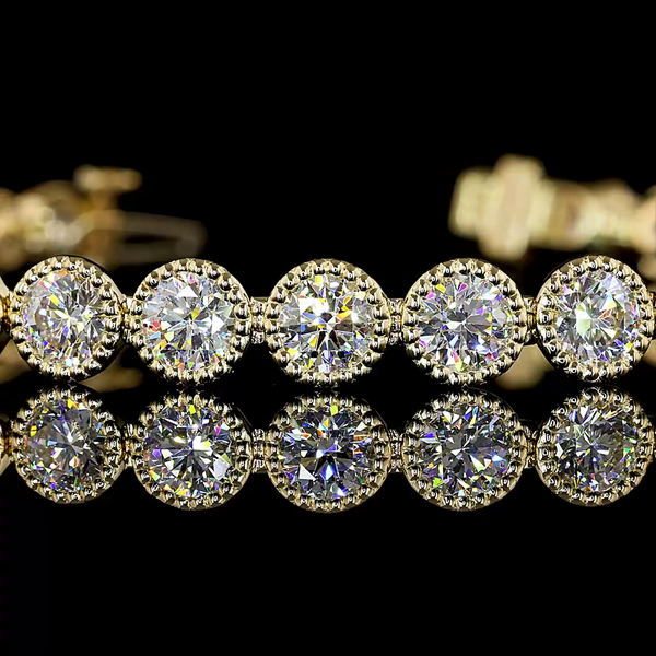 Lab-Grown 9.18 Carat Round - Diamond 14K Yellow Gold Tennis Bracelet