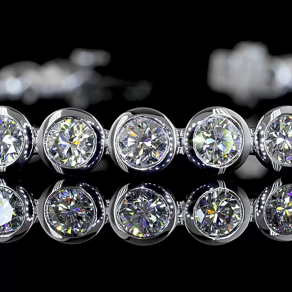 Lab-Grown 7.14 Carat Round - Diamond 14K White Gold Tennis Bracelet