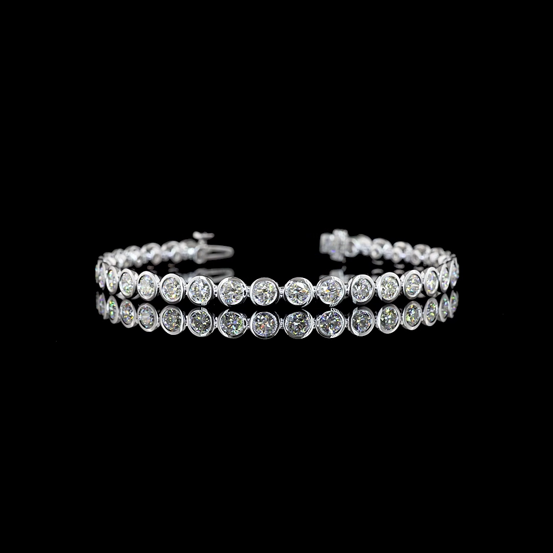 Lab-Grown 6.76 Carat Round - Diamond 14K White Gold Tennis Bracelet