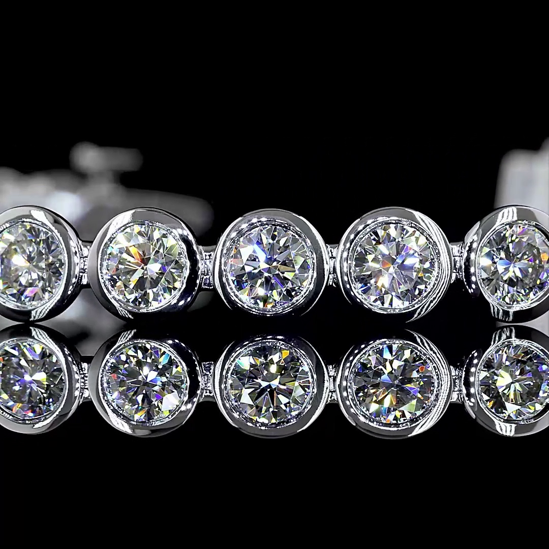 Lab-Grown 6.76 Carat Round - Diamond 14K White Gold Tennis Bracelet