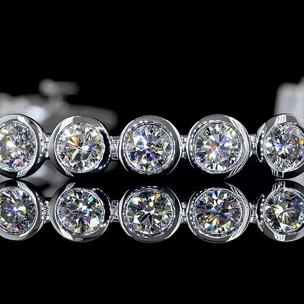 Lab-Grown 6.76 Carat Round - Diamond 14K White Gold Tennis Bracelet