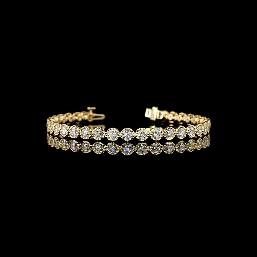 Lab-Grown 6.77 Carat Round - Diamond 14K Yellow Gold Tennis Bracelet