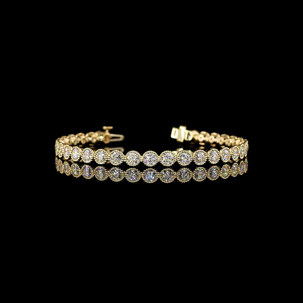 Lab-Grown 6.77 Carat Round - Diamond 14K Yellow Gold Tennis Bracelet