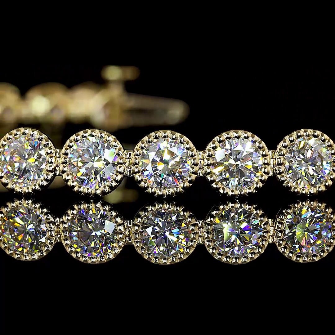 Lab-Grown 6.77 Carat Round - Diamond 14K Yellow Gold Tennis Bracelet