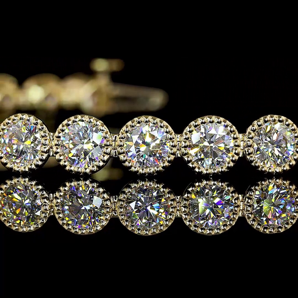 Lab-Grown 6.77 Carat Round - Diamond 14K Yellow Gold Tennis Bracelet