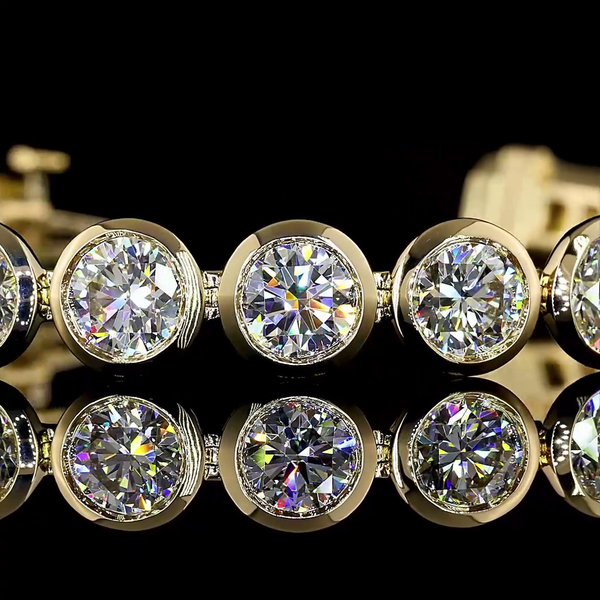 Lab-Grown 18.45 Carat Round - Diamond 14K Yellow Gold Tennis Bracelet